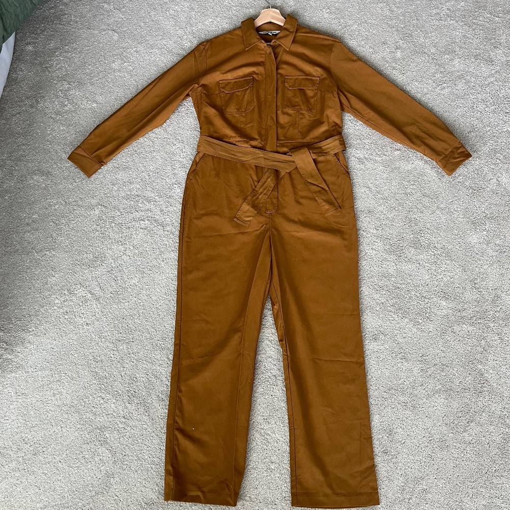 Elizabeth and James Brown Long-Sleeve Utility Jumpsuit